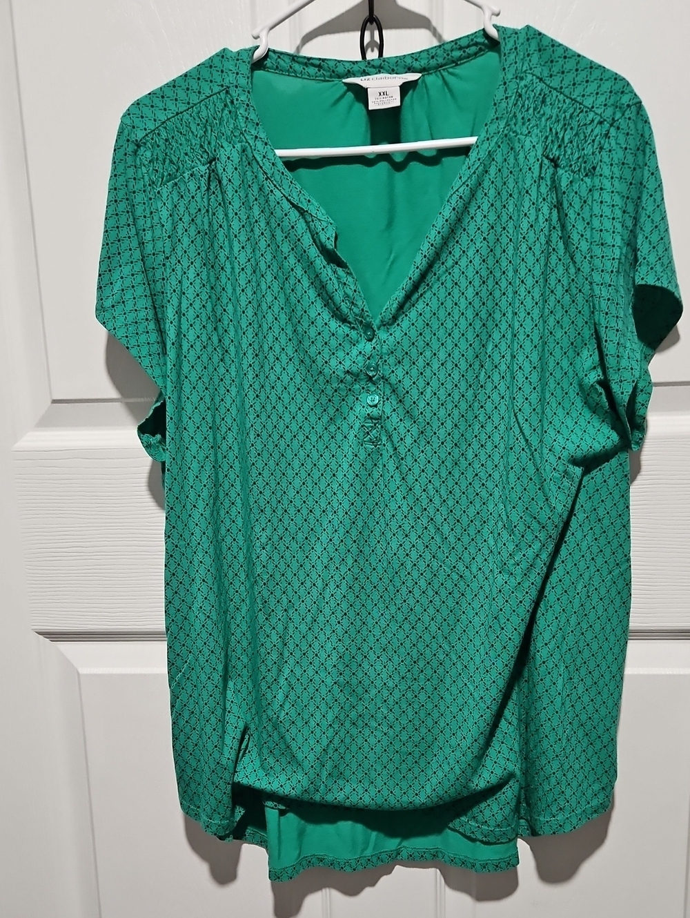 Liz Claiborne Teal Green Short-Sleeve Henley Blouse